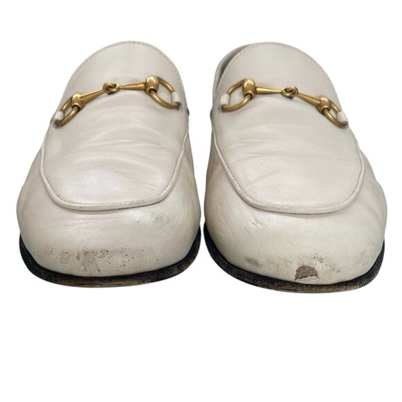 GUCCI Brixton Ivory Cream Leather Classic Horsebit Slides Loafers Mules \\ 38 - Picture 9 of 13